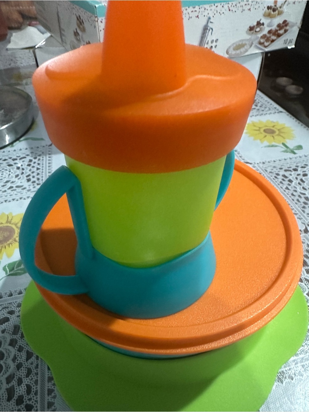 Tupperware Bright Orange, Lime Green & Teal Kids Sippy Cup